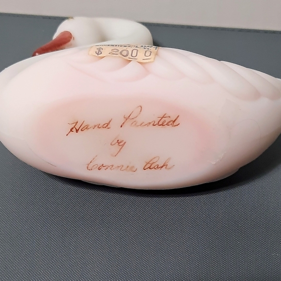 Fenton Glass Satin Rosalene Pink Swan Figurine Hand Painted Artist Signed - Picture 11 of 16